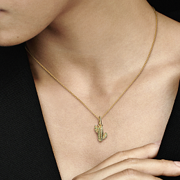 Cactus 14k gold-plated pendant with royal green crystal and white  lacquered artifical pearl