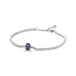 Sterling silver tennis bracelet with princess blue crystal and clear cubic zirconia /590039C01-16
