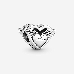 Mum heart with wings sterling silver charm /799367C00