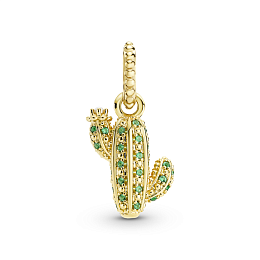 Cactus 14k gold-plated pendant with royal green crystal and white  lacquered artifical pearl