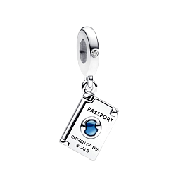 Passport sterling silver dangle with clear cubic zirconia and shaded blue enamel