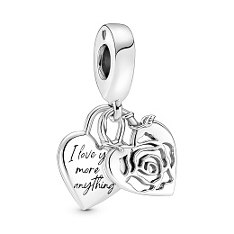 Rose heart sterling  silver double dangle/Серебряная подвеска-шарм
