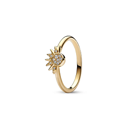 Celestial sun 14k gold-plated ring with clear cubic zirconia