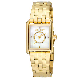 ESPRIT Women Watch, Gold Color Case, White MOP Dial, Gold Color Metal Bracelet, 3 Hands, 3 ATM