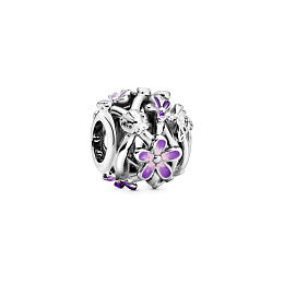 Daisy sterling silver charm with purple andshaded pink enamel