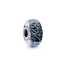 Wavy sterling silver charm with iridescentand dark blue Muranoglass