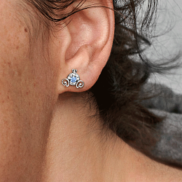 Disney Cinderella pumpkin coach sterlingsilver stud earrings withclear and fancy lightblue cubic zir