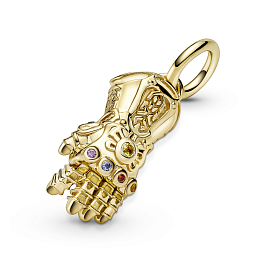 Marvel Infinity Gauntlet 14k gold-plated dangle with royal green, royal blue, salsa red