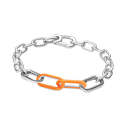 Sterling silver double link with UV fluo orange enamel