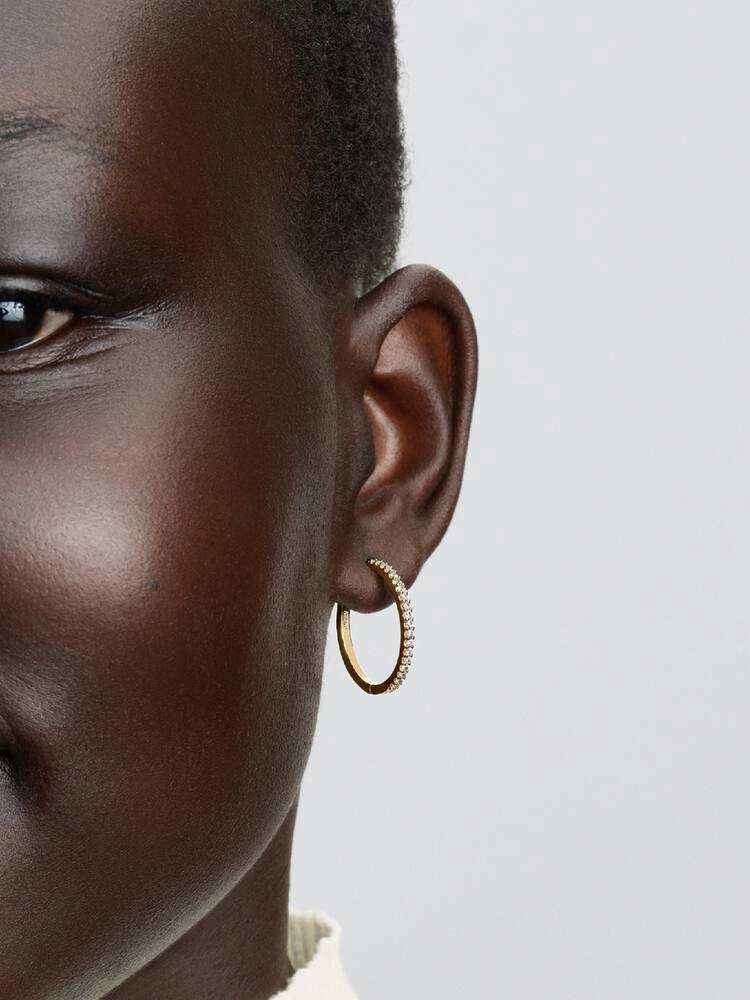 14k gold-plated hoop earrings with clear cubic zirconia, 22 mm