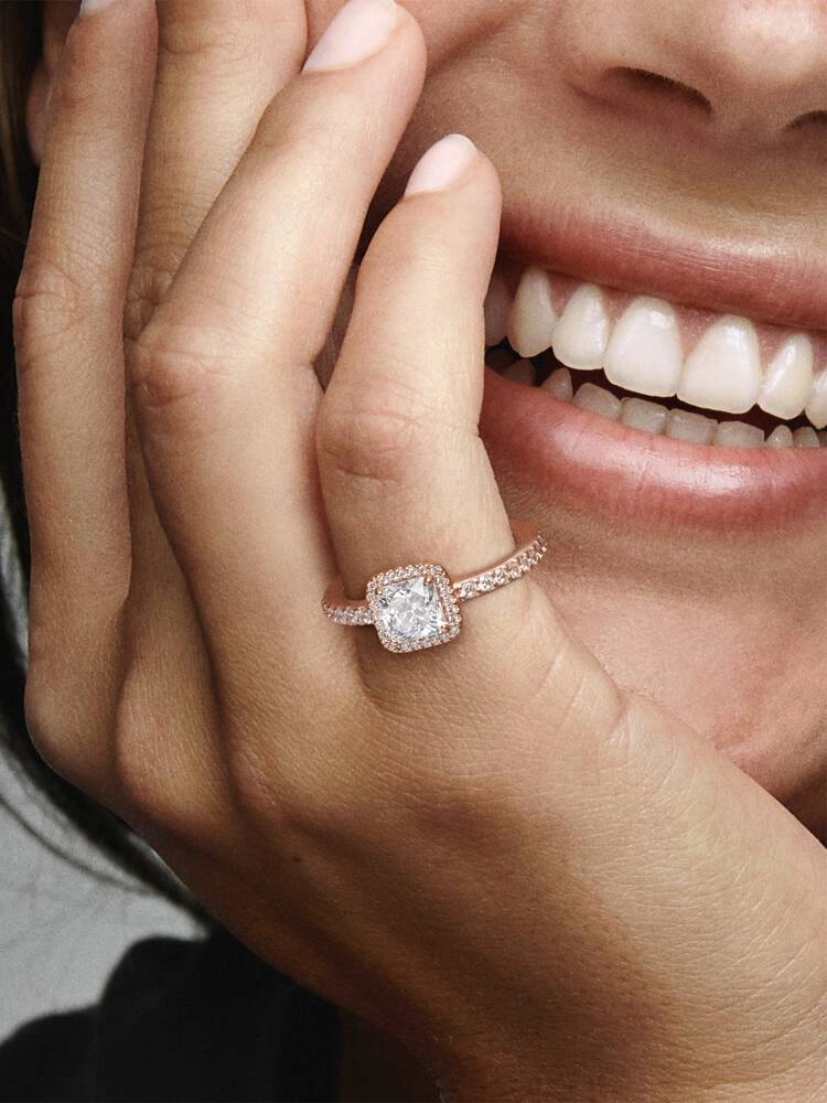 14k Rose gold-plated ring with clear cubic zirconia