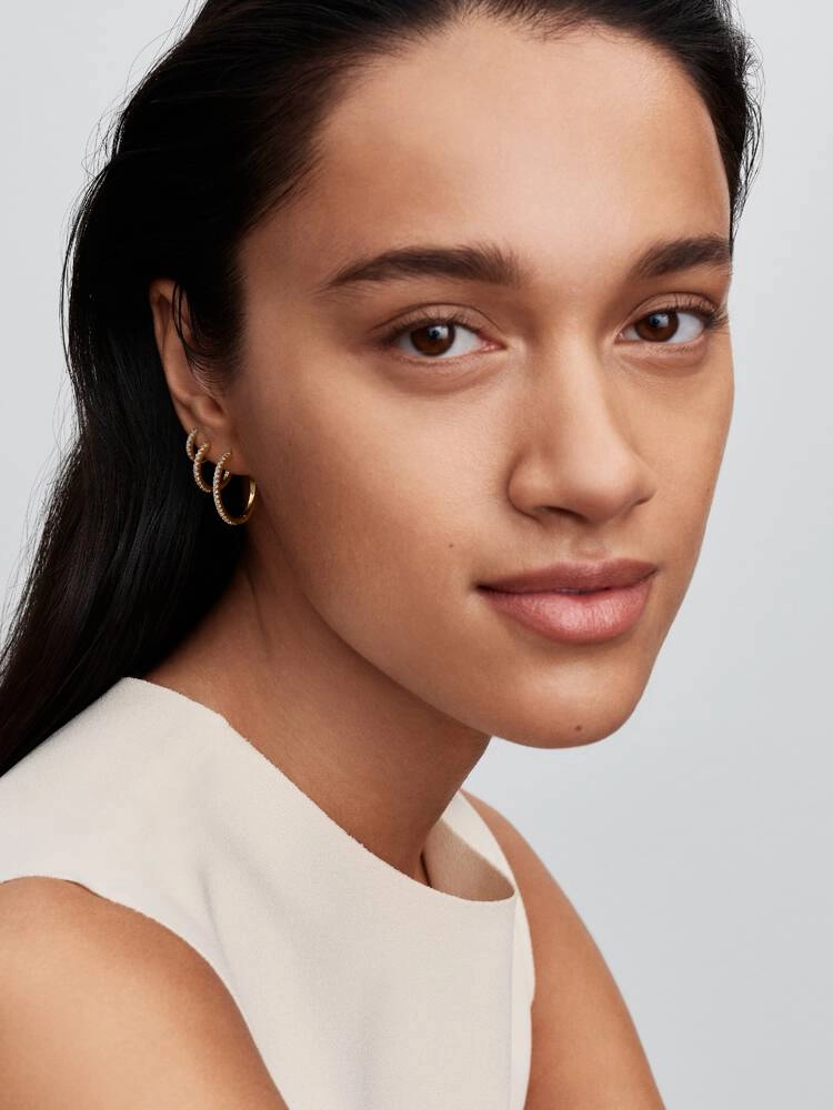 14k gold-plated hoop earrings with clear cubic zirconia, 22 mm