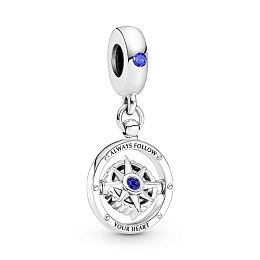 Spinning compass sterling silver dangle with true blue crystal/Серебряная подвеска-шарм с синим крис