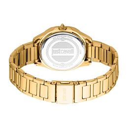 JUST CAVALLI Women Watch, Gold Color Case, Dark Green Dial, Gold Color Metal Bracelet, 3 Hands, 5 AT
