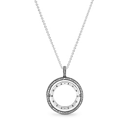 PANDORA logo spinning silver pendant with clear cubic zirconia and chain/Серебряная вращающаяся подв