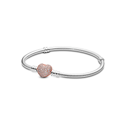 Snake chain silver bracelet withPANDORA Rose heart