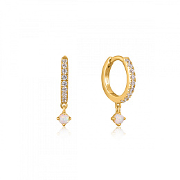 GOLD SPARKLE KYOTO OPAL DROP HUGGIE HOOP EARRINGS