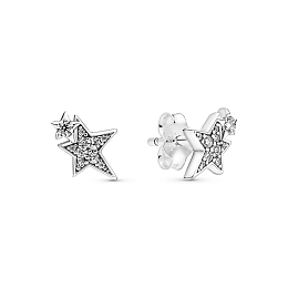 Double star sterling silver stud earrings with clear cubic zirconia /290012C01