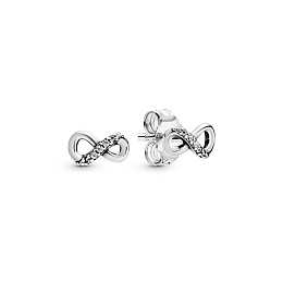 Infinity sterling silver stud earrings with clear 