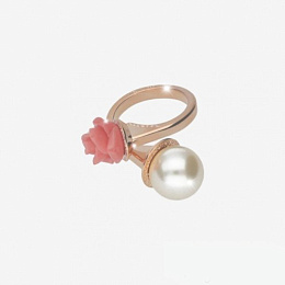 BRONZE RING W/ CORAL BEADS, PEARL /BMDARP52