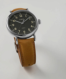 Standard 40mm Silver-tone Case Green Dial Brown Leather Strap