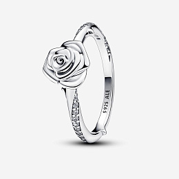 Rose sterling silver ring with clear cubic zirconia