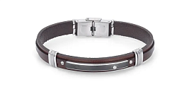 Stainless steel bracelet and brown leather bracelet with PVD steel plate complete with gift box