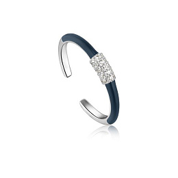 NAVY BLUE ENAMEL CARABINER ADJUSTABLE SILVER RING