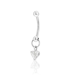 Navel Piercing with dangle Heart with Cubic Zirconia.