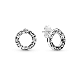 Pandora logo sterling silver reversible studearrings with clearcubic zirconia