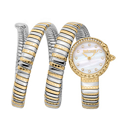 JUST CAVALLI Women Watch, Two Tone Silver & Gold Color Case, White MOP Dial, Two Tone Silver & Gold 