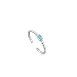 SILVER TURQUOISE BAND ADJUSTABLE RING