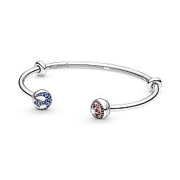 Star Wars sterling silver open bangle with salsa red and night blue crystal and silicone stoppers