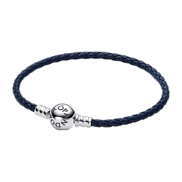 Blue leather bracelet with sterling silver clasp