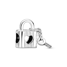 Love padlock and key sterling silver charm with black enamel/Серебряный шарм с черной эмалью