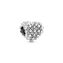 Beaded heart sterling silver charm with clear cubic zirconia/Серебряный шарм с чистым кубическим цир