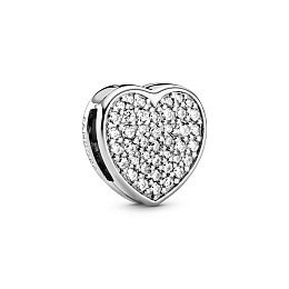 Heart sterling silver clip charm with clear cubic zirconia/Серебряная клипса-шарм с чистым кубически