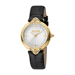 JUSTCase,Hands,CAVALLISilver5 ATMDial,WomenBlackWatch,LeatherGoldStrap,Color3  