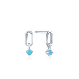 SILVER TURQUOISE LINK STUD EARRINGS