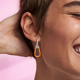 Sterling silver link earring with UV fluo orange enamel