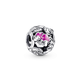 Pansy, snail and butterfly sterling silver charm with pink enamel