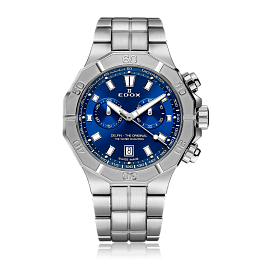 Delfin / fixed bezel / double o'ring for crown / double caseback / stainless steel / blue dial / met