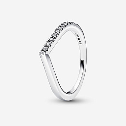 Wishbone sterling silver ring with clear cubic zir
