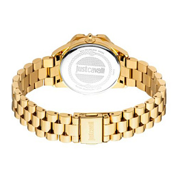JUST CAVALLI Women Watch, Gold Color Case, Silver Dial, Gold Color Metal Bracelet, 3 Hands, 5 ATM