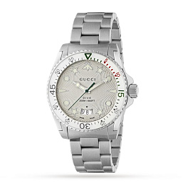 Steel case and bracelet, white bezel, silver color dial with multi icon indexes