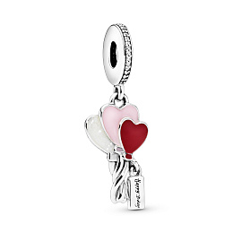 Balloons silver dangle with clear cubic zirconia, shimmering silver, pink and red enamel/Серебряная 