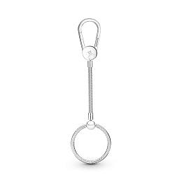 Sterling silver bag charm holder with longsnake chain andmedium Pandora O pendant /399571C00