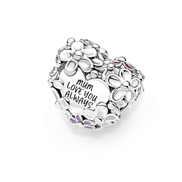 Heart sterling silver charm with pink and violet enamel