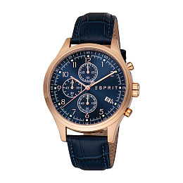 ESPRITCase,Strap,DarkChronograph,MenBlueWatch,Dial,Rose10DarkATMGoldBlueColorLeather