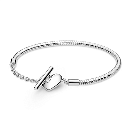 Snake chain sterling silver T-bar heartbracelet /599285C00-16